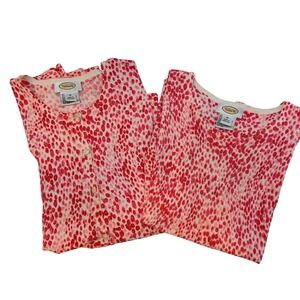 Talbots Cardigan Sweater Set Size M Pink Red Spotted Print